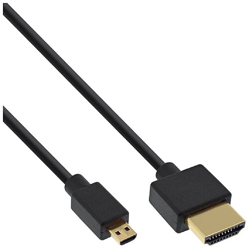 NEDIS Câble HDMI haute vitesse InLine® avec Ethernet, types A à D, ultra-plat, noir / or, 1,5 m