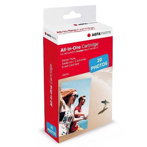 AGFA PHOTO AMC20 - Cartouche et papiers 20 photos 5,3 x 8,6 cm - Compatible avec AGFA PHOTO Realipix Mini et Kodak Mini - Blanco