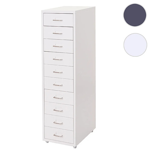 Mendler Caisson a roulettes Boston T851, armoire à tiroirs armoire en acier, 110x28x41cm 10 tiroirs ~ blanc