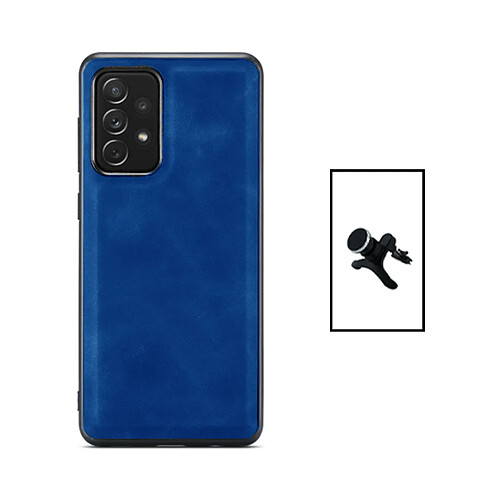 PHONECARE Kit Coque MagneticLeather + Support Magnétique Renforcé de Voiture pour Samsung Galaxy A52 5G - Bleu