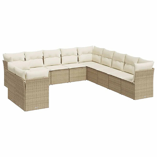 Maison Chic Salon de jardin 11 pcs avec coussins | Ensemble de Table et chaises | Mobilier d'Extérieur beige résine tressée -GKD14894