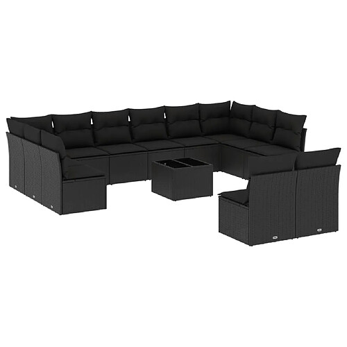 Maison Chic Salon de jardin avec coussins 13 pcs | Ensemble de Table et chaises | Mobilier d'Extérieur noir résine tressée -GKD88999