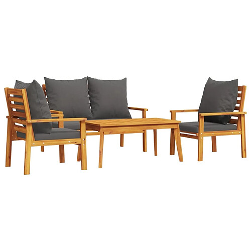 Maison Chic Ensemble de 4 Tables et chaises d'extérieur avec coussins,Salon de jardin Bois d'acacia solide -GKD756408