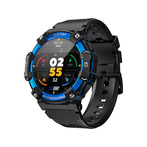 LOKMAT ATTACK 2 PRO Montre intelligente, 1,39 pouces, écran tactile LCD TFT, étanche IP68, appels Bluetooth, suivi la santé sportive, surveillance l'oxygène dans le sang/du sommeil/ la fréquence cardiaque/pression artérielle,Bleu