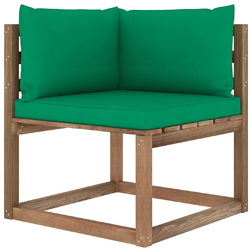 vidaXL Canapé d'angle palette de jardin avec coussins vert