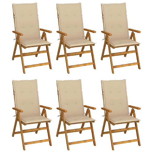 vidaXL Chaises pliables de jardin lot de 6 avec coussins Bois d'acacia