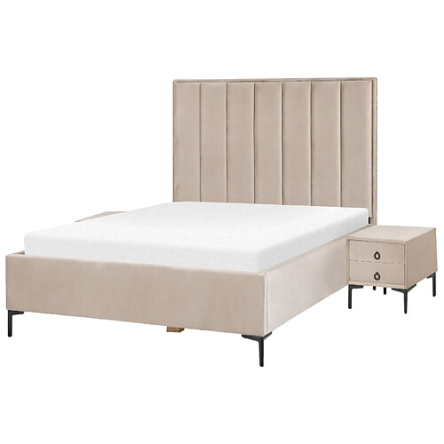 Beliani Ensemble de chambre en velours taupe avec lit double 140 x 200 cm SEZANNE