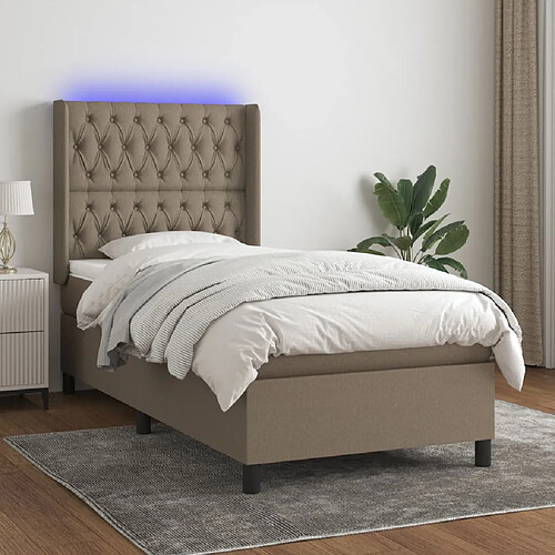 vidaXL Sommier à lattes de lit matelas et LED Taupe 80x200cm Tissu