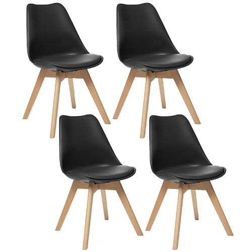 Toilinux Lot de 4 Chaises design scandinave Baya - Noir