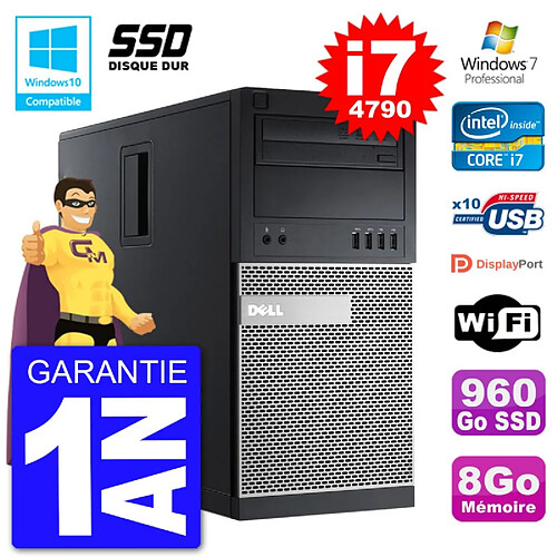 PC Tour DELL 9020 Intel Core I7-4790 RAM 8Go SSD 960Go Graveur DVD Wifi W7 · Occasion