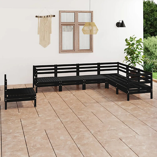 vidaXL Salon de jardin 7 pcs Bois de pin massif Noir