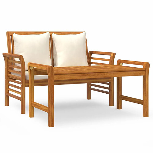 Maison Chic Salon de jardin 2 pcs avec coussins - Ensemble table et chaises d'extérieur - Salon/Mobilier de jardin classique blanc crème Bois massif -MN86036