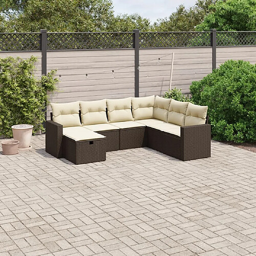 vidaXL Salon de jardin avec coussins 7 pcs marron résine tressée