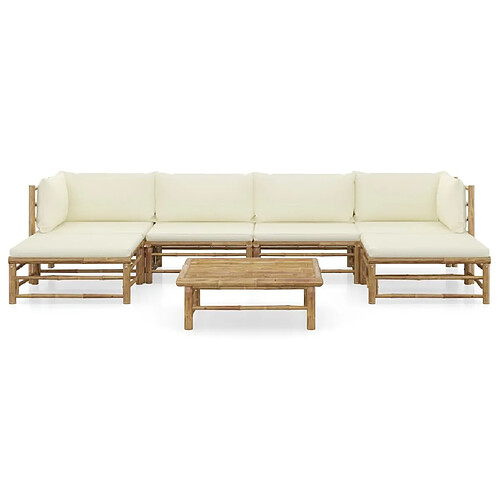 Maison Chic Salon de jardin 7 pcs avec coussins | Ensemble de Table et chaises | Mobilier d'Extérieur blanc crème Bambou -GKD92151