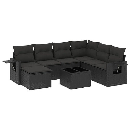 Maison Chic Ensemble Tables et chaises d'extérieur 8 pcs avec coussins,Salon de jardin noir résine tressée -GKD711717