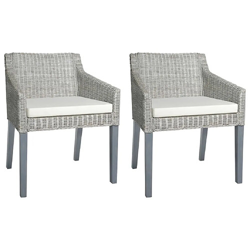 Maison Chic Lot de 2 Chaises à manger avec coussins,Chaises de cuisine style scandinave - gris rotin naturel -MN20977