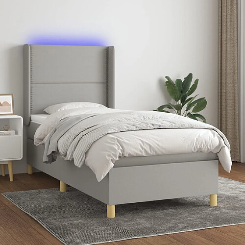 Sommier à lattes et matelas LED,Cadre à lattes de lit pour Adulte Gris clair 100x200 cm Tissu -MN37008