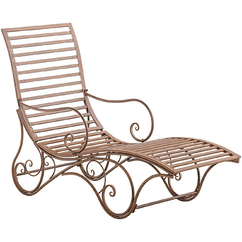 Decoshop26 Chaise longue pour jardin transat en métal marron vieilli MDJ10212