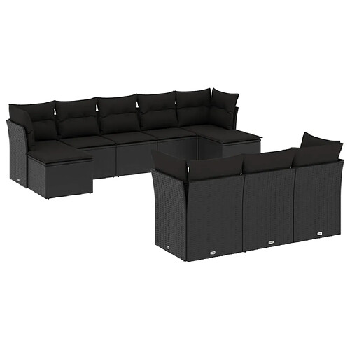 Maison Chic Salon de jardin 10 pcs avec coussins | Ensemble de Table et chaises | Mobilier d'Extérieur noir résine tressée -GKD53566