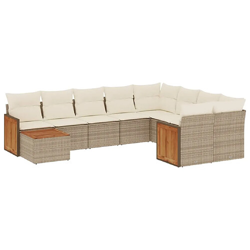 Maison Chic Salon de jardin avec coussins 10 pcs | Ensemble de Table et chaises | Mobilier d'Extérieur beige résine tressée -GKD30216