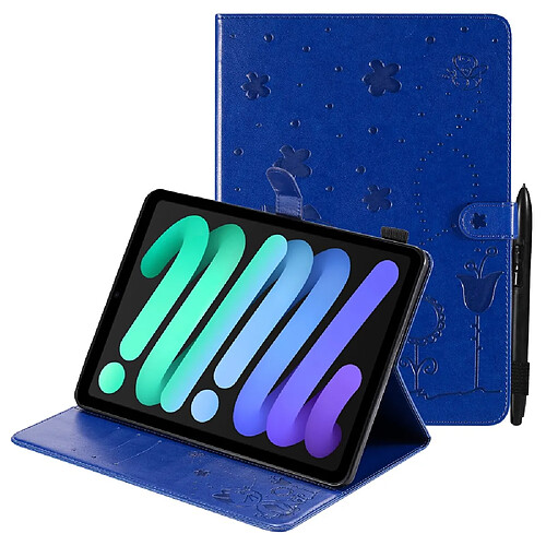 Etui en PU motif chat et abeille bleu pour votre iPad mini (2021)