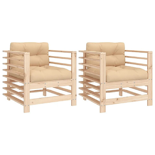 Maison Chic Lot de 2 Chaises de jardin,Fauteuil d'extérieur avec coussins bois de pin massif -MN45721