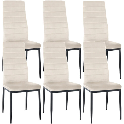 Decoshop26 Lot de 6 chaises de salle à manger design simple en tissu velours avec couture crème cadre en métal noir CDS10290