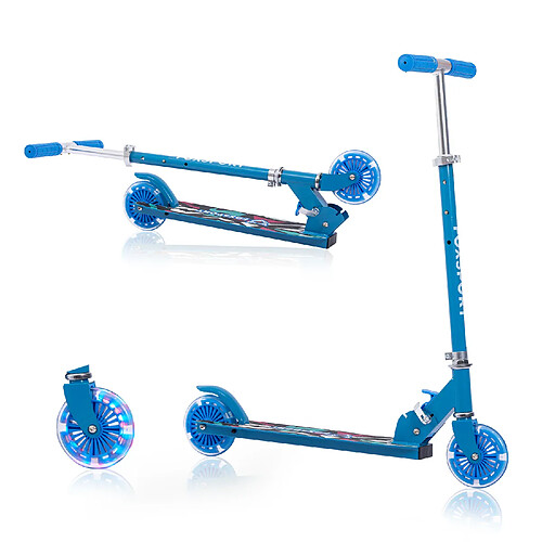 Trottinette 2 roues pliable K IKIDO, Scooter Pliable et réglable en Hauteur, Kick Scooter pour Enfants et Adolescents,Trottinette Portable avec Guidons réglables sur 3 Niveaux (Bleu)