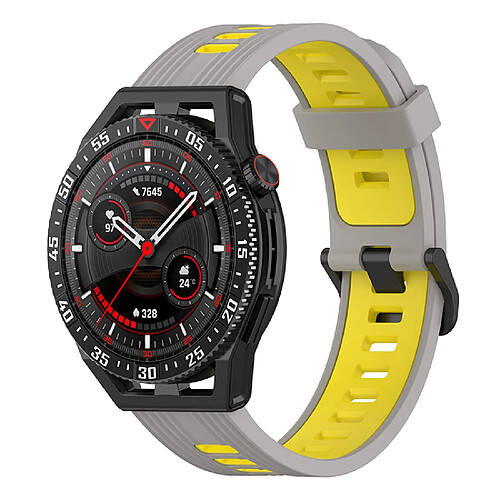 22MM Bracelet de montre rayé en silicone, Bracelet de montre, Accessoires pour Huawei Watch GT3 SE ( Gris jaune )