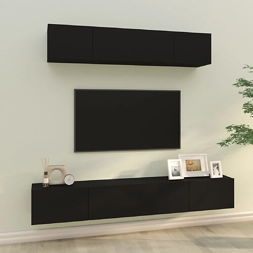 Maison Chic Ensemble de meubles TV 4 pcs | Banc TV Moderne pour salon | Meuble de Rangement - Noir Bois d'ingénierie -MN67161