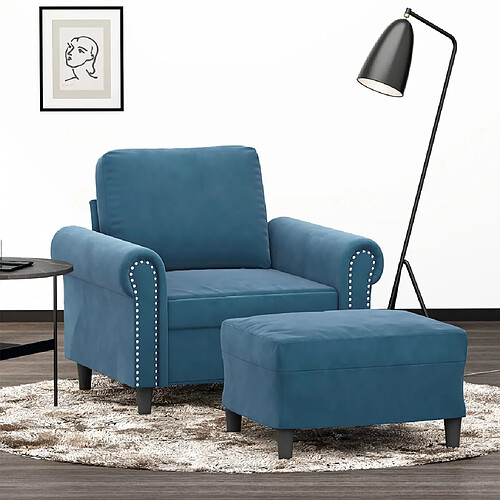 vidaXL Fauteuil avec repose-pied Bleu 60 cm Velours