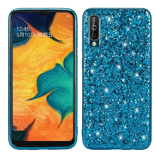 Wewoo Coque Souple TPU antichoc en poudre paillettée pour Galaxy A70 bleu