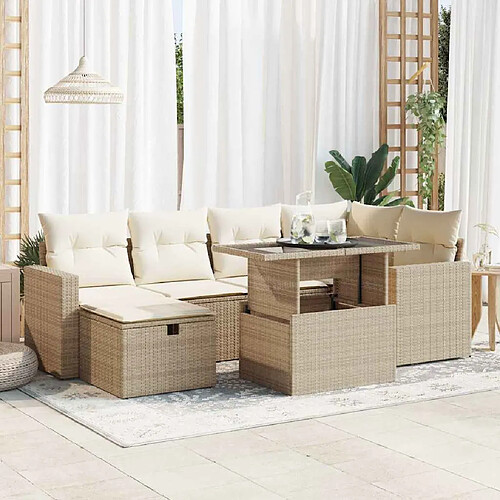 vidaXL Salon de jardin avec coussins 7 pcs beige résine tressée