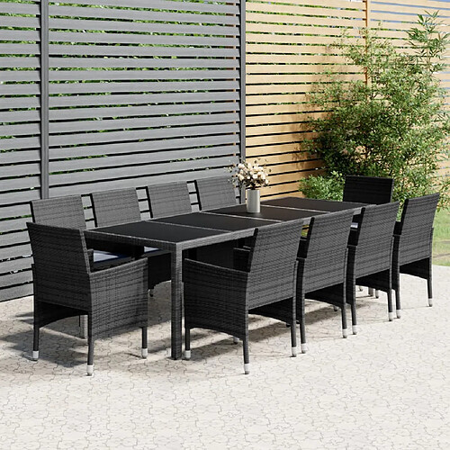 vidaXL Ensemble à manger de jardin 11 pcs résine tressée gris