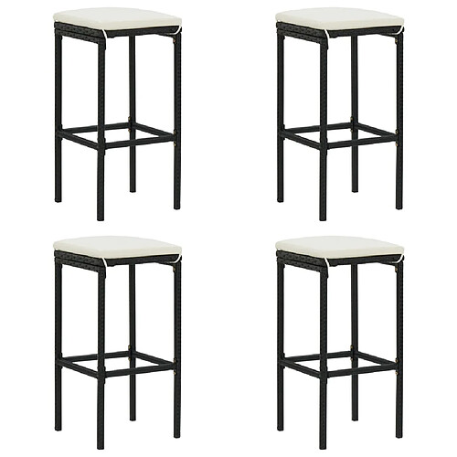 vidaXL Tabourets de bar avec coussins lot de 4 noir résine tressée