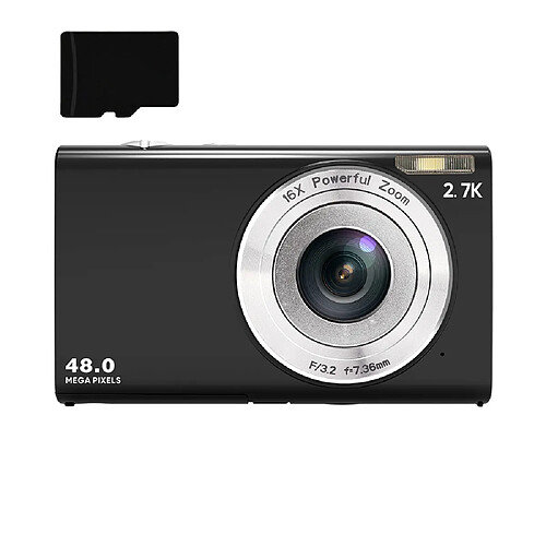 INF Appareil photo numérique 48MP 2,7K FHD zoom numérique 16X, webcam, mise au point automatique Black