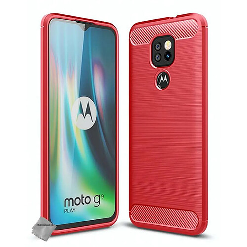 Htdmobiles Coque silicone gel carbone pour Motorola Moto E7 Plus + verre trempe - ROUGE