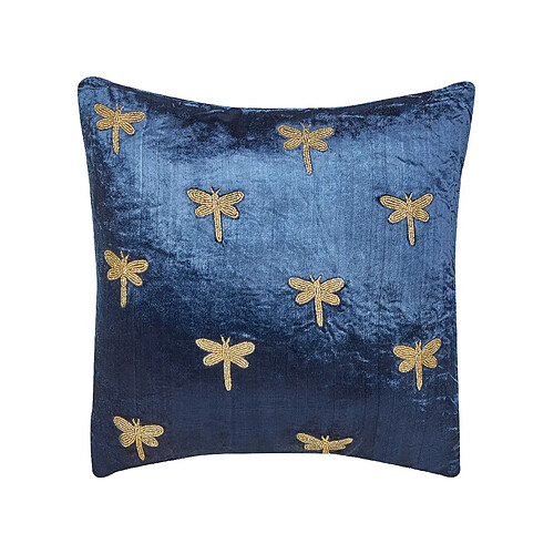 Beliani Coussin BLUESTEM Velours 45 x 45 cm Animal Broderie Bleu marine