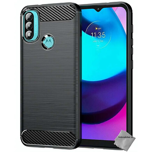 Htdmobiles Coque silicone gel carbone pour Motorola Moto E20 / E30 / E40 + verre trempe - NOIR