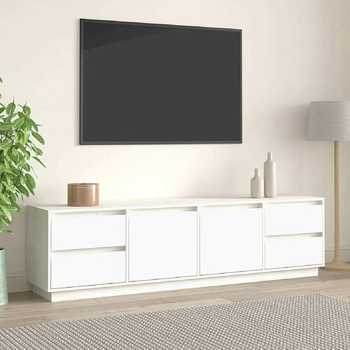 Maison Chic Meuble TV scandinave - Banc TV pour salon Blanc 176x37x47,5 cm Bois de pin massif -MN30239