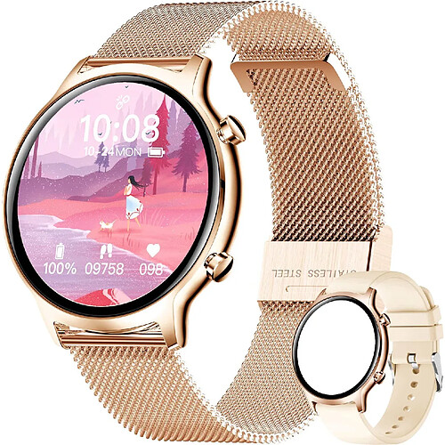 Chrono Montre Intelligente Femme,Montre Connectée IP70Etanche Bracelet Connecté Cardio Podometre Smartwatch Sport Fitness Tracker d'Activité Contrôle de la Musique,Or