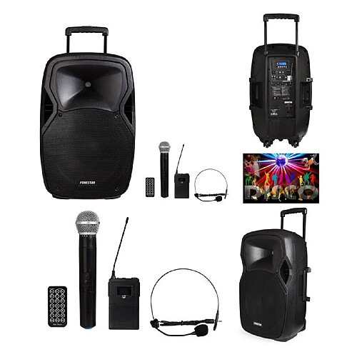 ENCEINTE SONO PORTABLE PRO PARTY KARAOKE BLUETOOTH 200W USB TWS MSD + MICRO MAIN SANS FIL + MICRO SERRE TETE + TELECOMMANDE