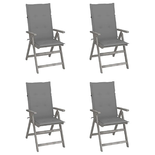 vidaXL Chaises inclinables de jardin lot de 4 et coussins Bois acacia