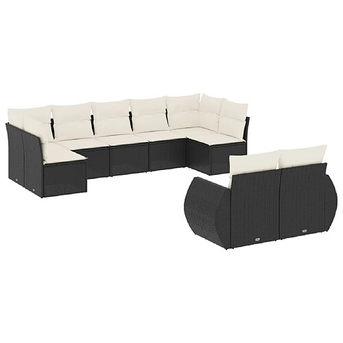 Maison Chic Salon de jardin 9 pcs avec coussins | Ensemble de Table et chaises | Mobilier d'Extérieur noir résine tressée -GKD59869