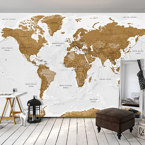 Artgeist Papier peint - World Map: White Oceans [250x175]