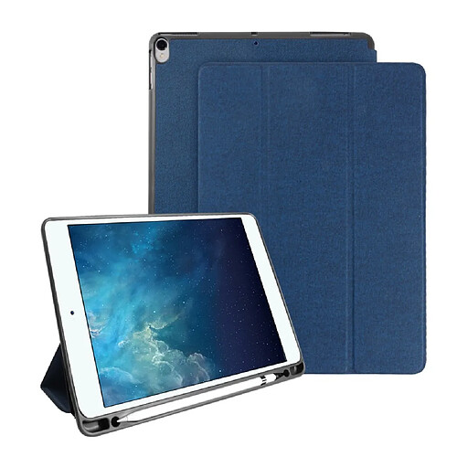 Etui en PU tissu de jeans avec fente pour stylo bleu pour votre Apple iPad Pro 10.5