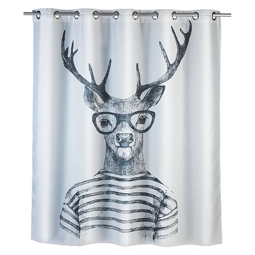 WENKO Rideau de douche anti-moisissure Cerf - Polyester - 180 x 200 cm - Gris