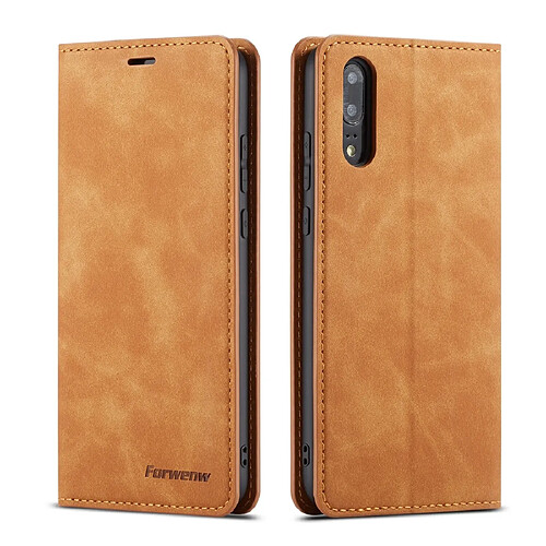 Wewoo Housse Coque Pour Huawei P20 Forwenw Dream Series Oil Edge Fort Magnetism Étui à rabat horizontal en cuir avec support et fentes cartes et portefeuille et cadre photo marron