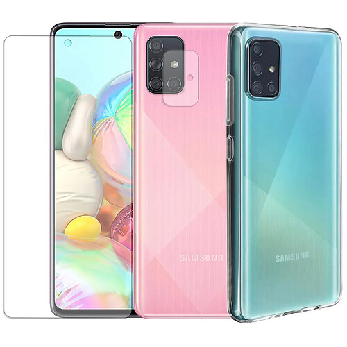 Protection intégrale Verre Trempé pour Samsung Galaxy A71+Verre Trempé Caméra Arrière+Coque souple silicone transparente-Visiodirect-