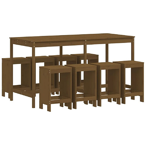 Maison Chic Table de bar et chaises d'extérieur 9 pcs,Ensemble de bar de jardin pour relax marron miel bois de pin massif -GKD879353